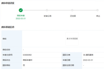 華為技術(shù)有限公司申請注冊“黃大年茶思屋”商標