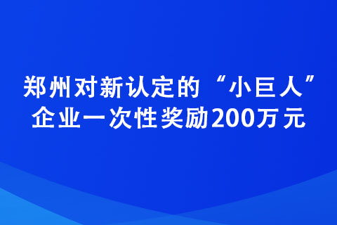 鄭州對新認定的“小巨人”企業一次性獎勵200萬元